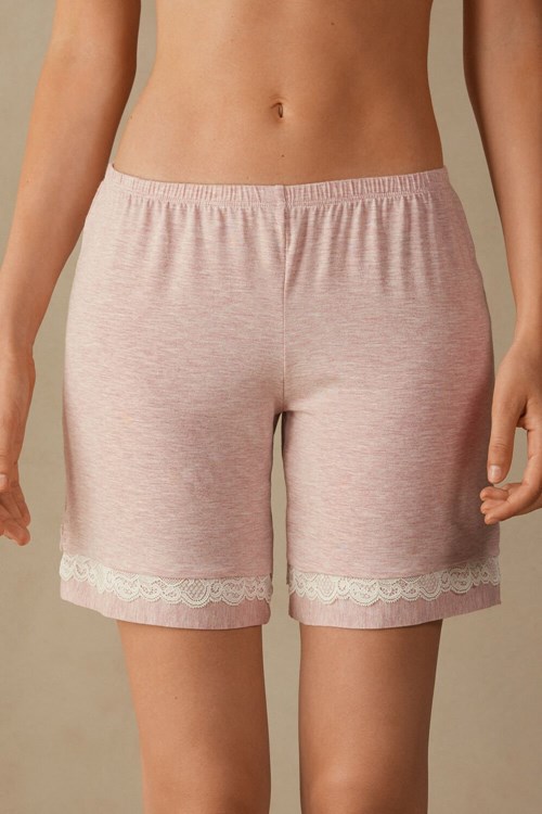 Intimissimi Modal Shorts with Lace Details Pale Pink - 008j - Heathered Light Pink | 8624SEJMF