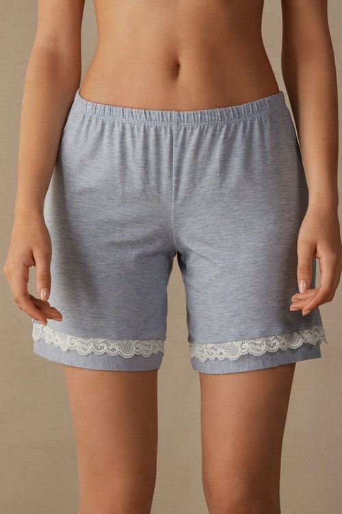 Intimissimi Modal Shorts with Lace Details Light Blue - 009j - Heathered Light Blue | 8974XHOIG