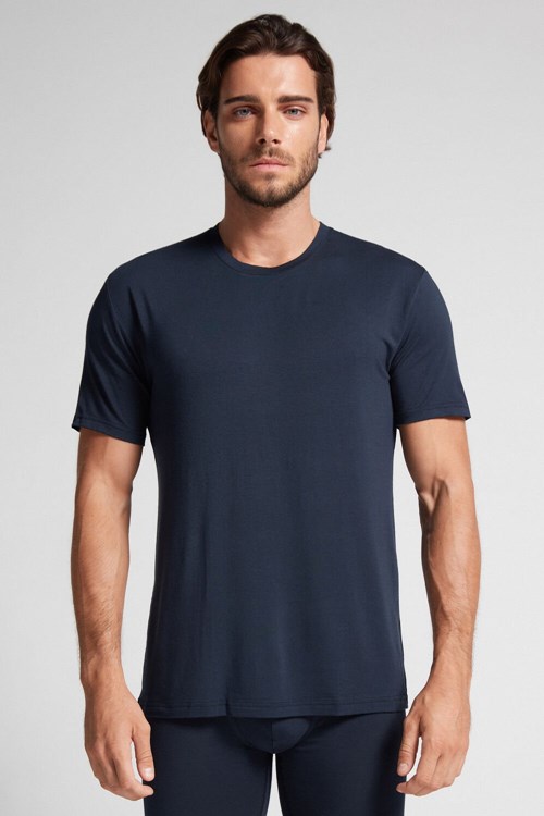 Intimissimi Modal and Silk T-shirt Blue - 800 - Midnight Blue | 0512EQLFD