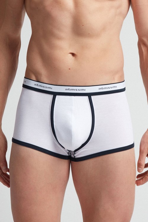 Intimissimi Natural Fresh Supima® Cotton Boxers with Logo White - 6986 - White / Blue | 3096SRPGT