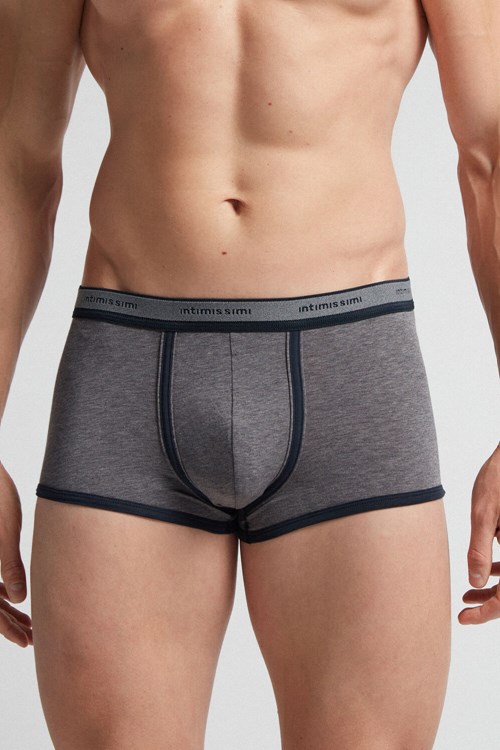 Intimissimi Natural Fresh Supima® Cotton Boxers with Logo Dark Grey - 080i - Heathered Graphite Grey / Blue | 3508KZWLH