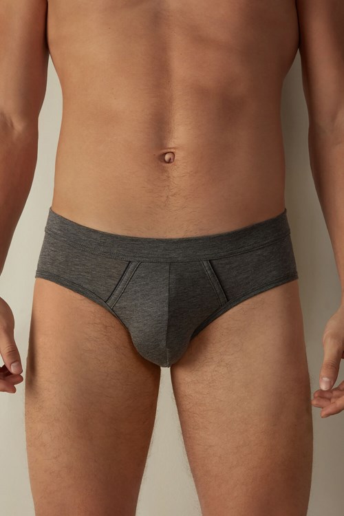 Intimissimi Natural Fresh Supima® Cotton Briefs Dark Grey - 080i - Heathered Graphite Grey / Blue | 7504DLAJV