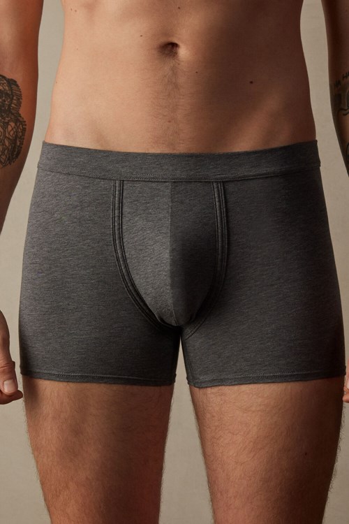 Intimissimi Natural Fresh Supima® Cotton Boxers Dark Grey - 080i - Heathered Graphite Grey / Blue | 9751BQKNG