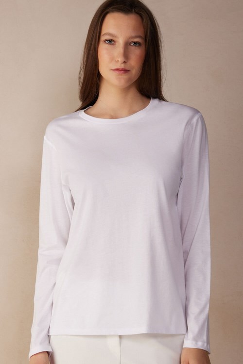 Intimissimi Oversized Long Sleeve Top in Supima® Cotton White - 001 - White | 3914MEALR