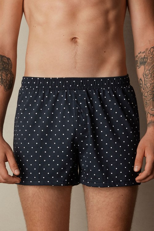 Intimissimi Patterned Cotton Jersey Relaxed Fit Boxers Blue - 049j - Midnight Blue Dot Print | 8356AEWUT