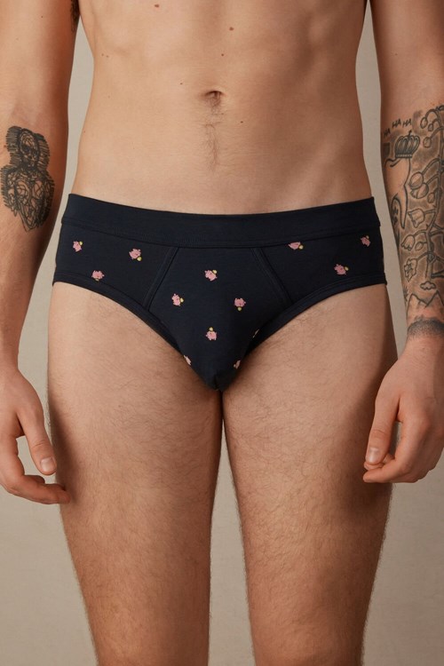 Intimissimi Piggy Bank Briefs in Stretch Supima® Cotton Blue - 182j - Midnight Blue Piggy Bank Print | 8654RFQLD