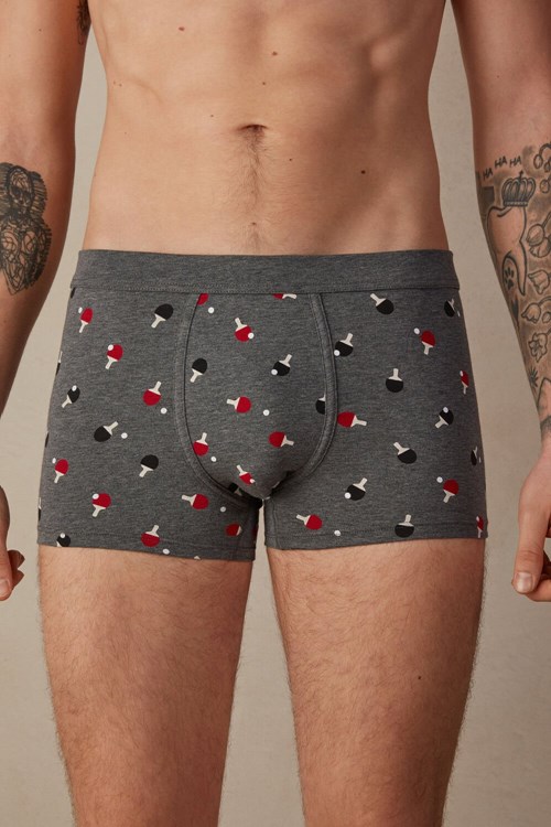 Intimissimi Ping Pong Boxers in Stretch Supima® Cotton Grey - 193j - Graphite Grey Heather Ping Pong Print | 8154VSKTO