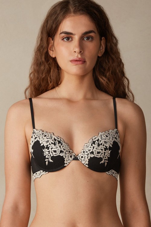 Intimissimi Pretty Flowers Bellissima Push-up Bra Multicolor - 9887 - Black / Ivory | 2584PIRFN