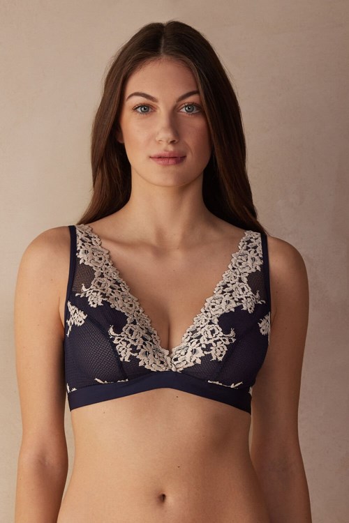 Intimissimi Pretty Flowers Lara Triangle Bra Blue - 347i - Deep Blue / Vanilla | 4791XNMKH