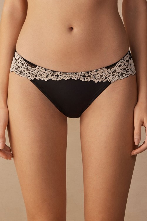 Intimissimi Pretty Flowers Panties Multicolor - 9887 - Black / Ivory | 6270RJNTD