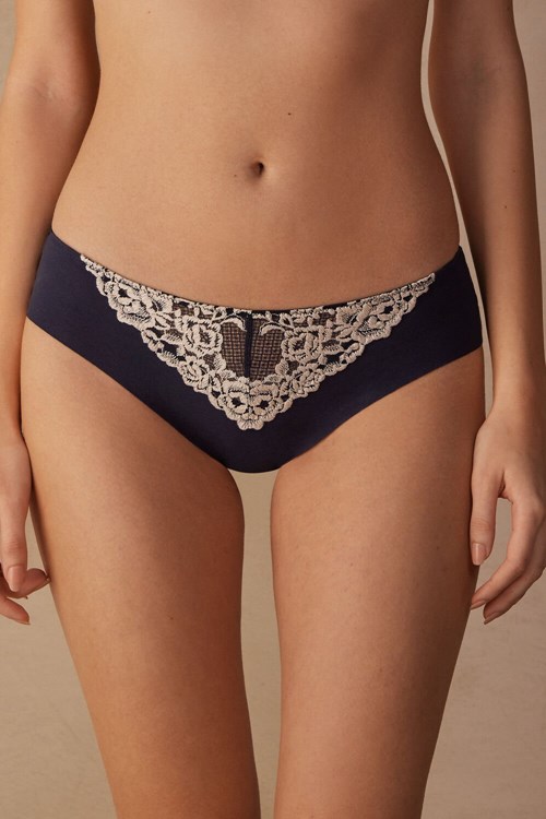 Intimissimi Pretty Flowers Seamless Cotton Panties Blue - 347i - Deep Blue / Vanilla | 0584CRNAL