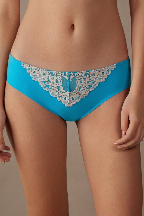 Intimissimi Pretty Flowers Seamless Cotton Panties Blue - 233j - Digital Turquoise / Ivory | 1274AMZFT