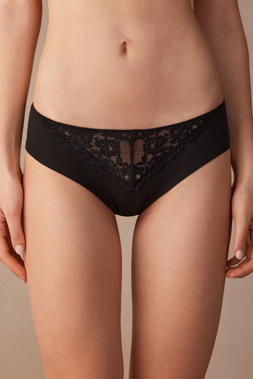 Intimissimi Pretty Flowers Seamless Cotton Panties Black - 019 - Black | 5478QKUGL