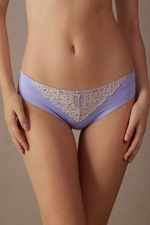 Intimissimi Pretty Flowers Seamless Cotton Panties Violet - 214j - Sweet Lavender / Ivory | 8630LFZKC