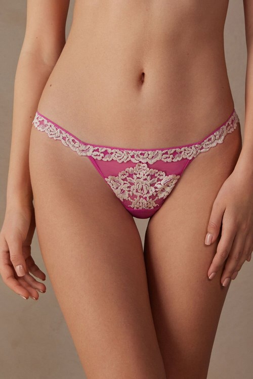 Intimissimi Pretty Flowers String Thong Pink - 213j - Valentine Pink / Ivory | 7814EUMWP