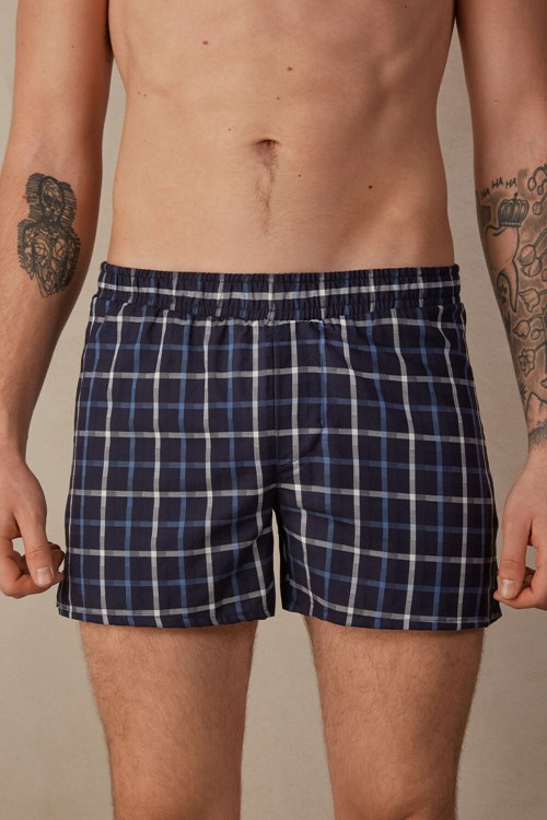 Intimissimi Print Detailed Boxers Blue - 169j - Blue Squares | 0519PIJRY