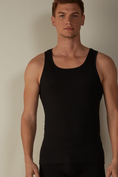 Intimissimi Ribbed Supima Cotton Tank Top Black - 019 - Black | 0186FVPUR