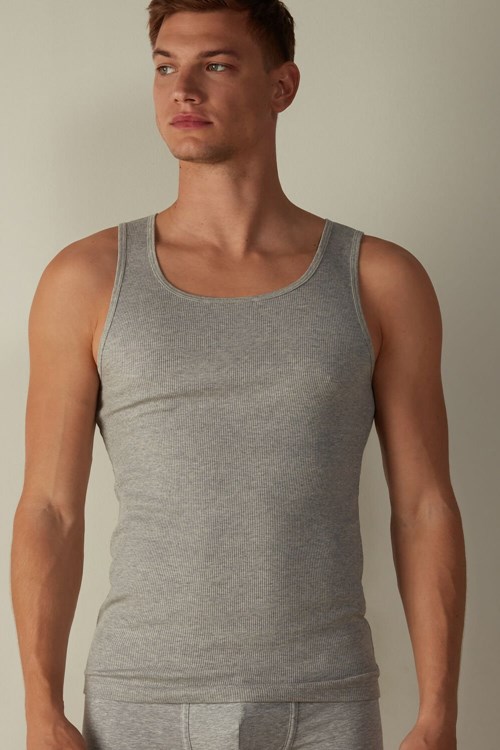 Intimissimi Ribbed Supima Cotton Tank Top Grey - 031 - Light Heathered Grey | 3610AUSIV