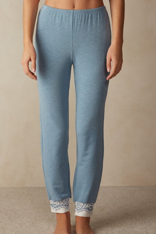 Intimissimi Romantic Bedroom Cuffed Full Length Pants in Modal with Wool Light Blue - 145j - Light Blue Heather / Powder | 6814RJFKI