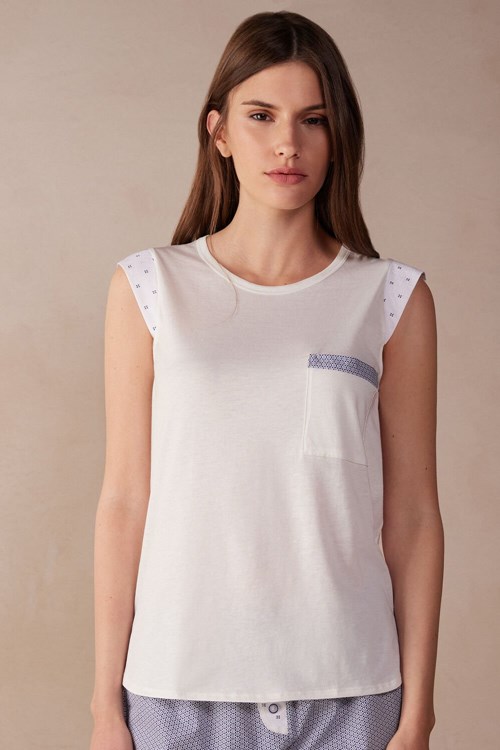 Intimissimi Santorini View Tank Top in Supima® Ultrafresh Cotton Ivory - 2127 - Talc White | 6071VMYFN