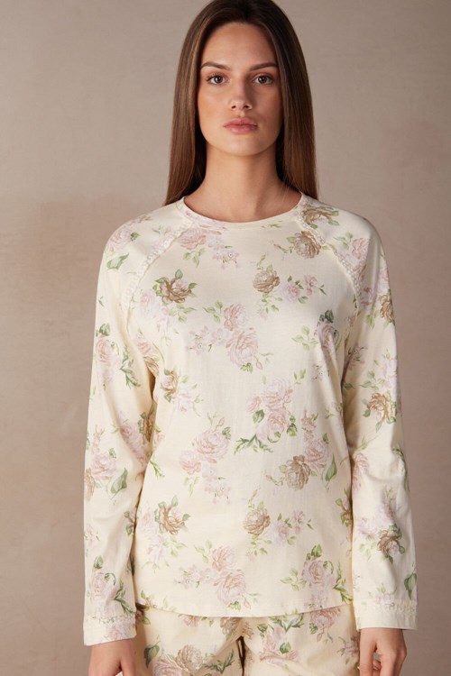 Intimissimi Scent of Roses Long Sleeve Cotton T-shirt Print - 205j - Scent Of Roses Print | 2948AYOUP