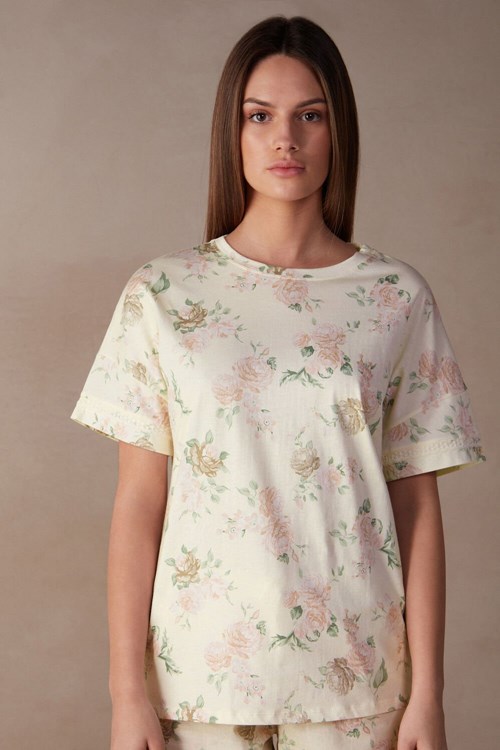 Intimissimi Scent of Roses Short Sleeve Cotton T-shirt Print - 205j - Scent Of Roses Print | 5167YZFWA