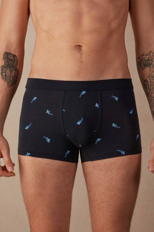 Intimissimi Shark Boxers in Natural Fresh Supima® Cotton Blue - 315j - Midnight Blue Shark Print | 5829YIOWB