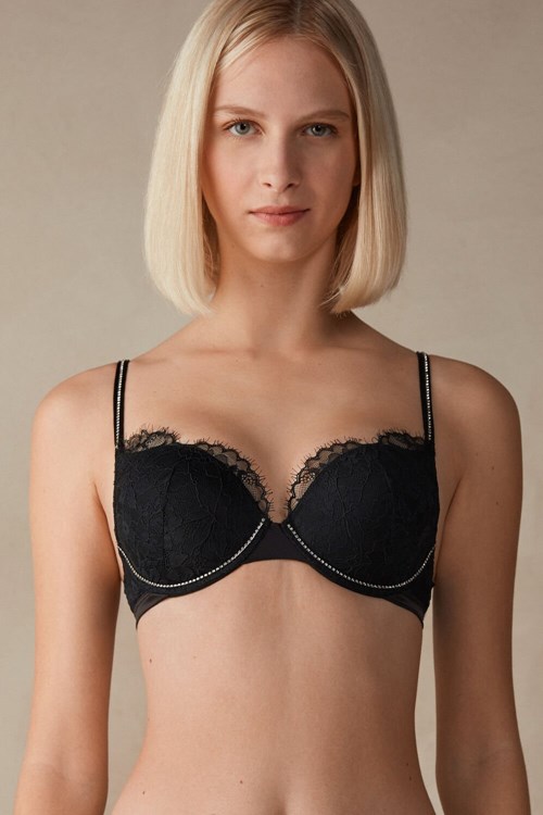 Intimissimi Shine High Like Stars Elettra Super Push-up Bra Black - 019 - Black | 8237NLACW