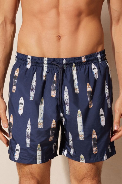 Intimissimi Ship Print Swim Trunks Blue - | 8143ONVGA