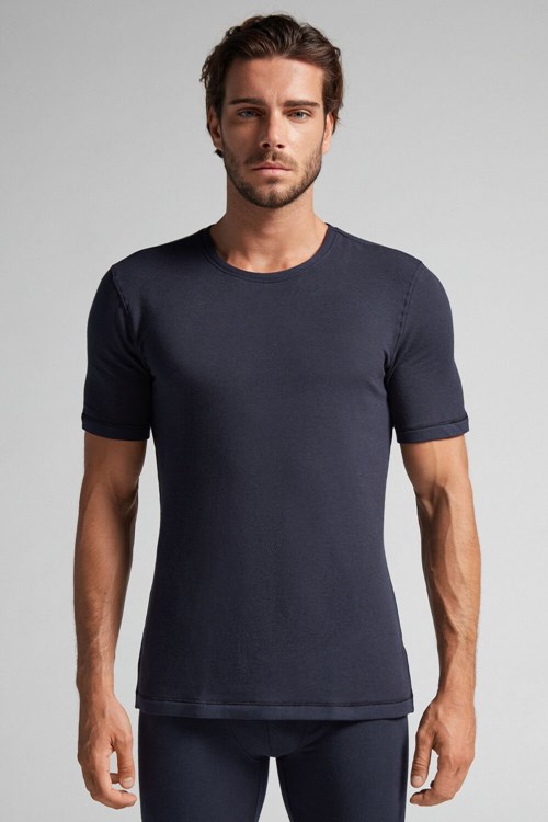 Intimissimi Short-Sleeve Modal-Cashmere Top 800 - Midnight Blue | 4769WYVPZ