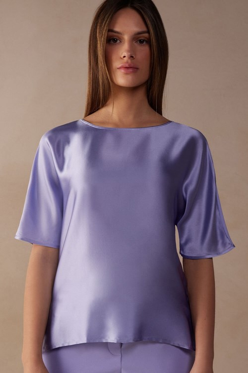 Intimissimi Short Sleeve Silk and Modal Top Violet - 212j - Sweet Lavender | 2816YJOAD