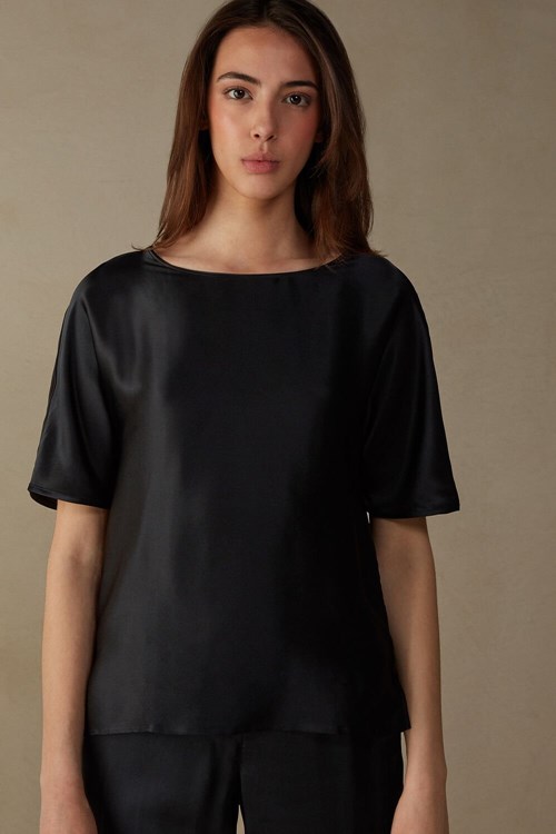 Intimissimi Short Sleeve Silk and Modal Top Black - 019 - Black | 4067XWSHZ