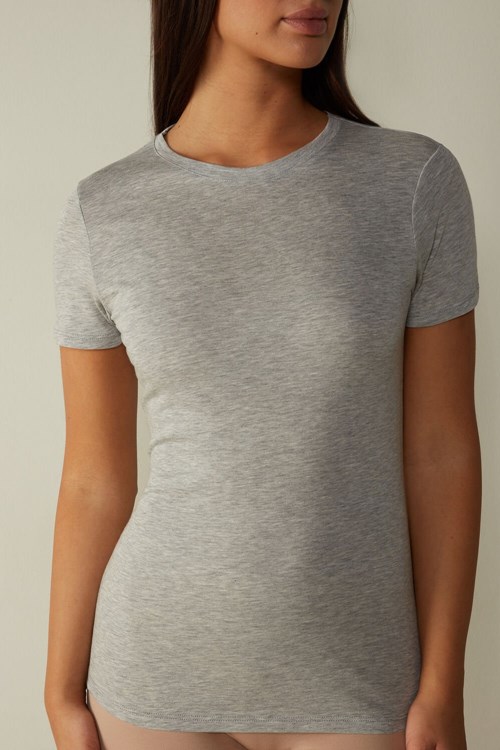 Intimissimi Short-Sleeve T-shirt in Ultrafresh Supima® Cotton Grey - 031 - Light Heathered Grey | 4582IBCDM