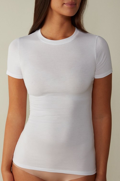 Intimissimi Short-Sleeved Stretch Supima® Cotton Top White - 001 - White | 4572YGLFA