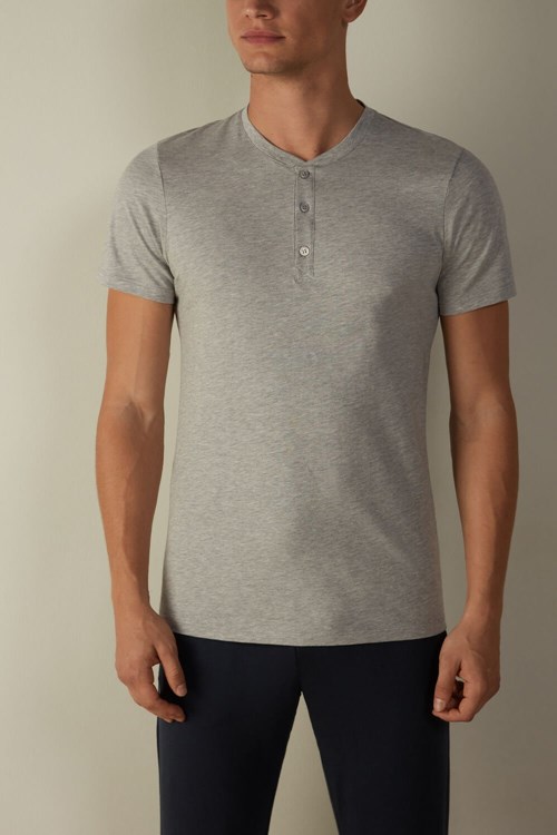 Intimissimi Short-Sleeved Supima® Cotton Shirt Grey - 031 - Light Heathered Grey | 4721EDHBG