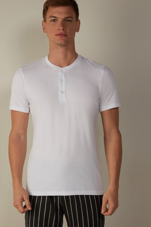 Intimissimi Short-Sleeved Supima® Cotton Shirt White - 001 - White | 6931TXCYA