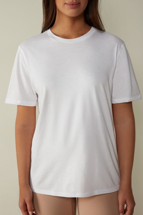 Intimissimi Short-Sleeved Supima® Cotton Top White - 001 - White | 7486KBNCW