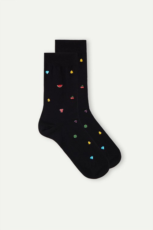 Intimissimi Short Socks in Patterned Cotton Black - 199j - Black Slot Machine Print | 3924OCWIQ