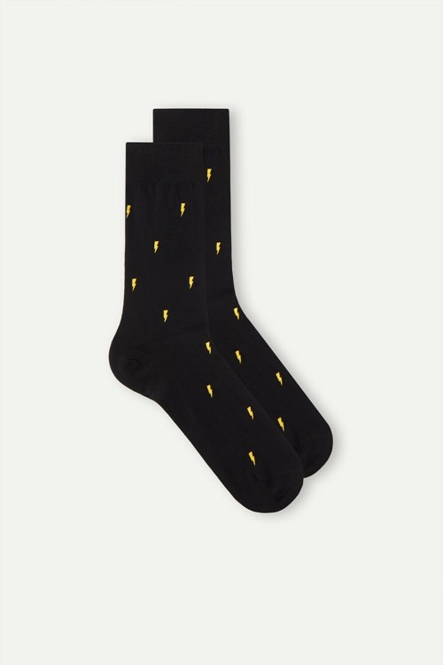 Intimissimi Short Socks in Patterned Cotton Black - 197j - Black Lightning Print | 9180PUZVQ