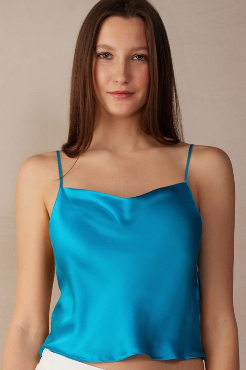 Intimissimi Silk Crop Camisole Blue - 210j - Digital Turquoise | 6103DLYJZ