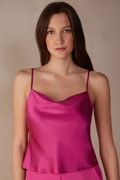 Intimissimi Silk Crop Camisole Pink - 206j - Valentine Pink | 0821GZTCS