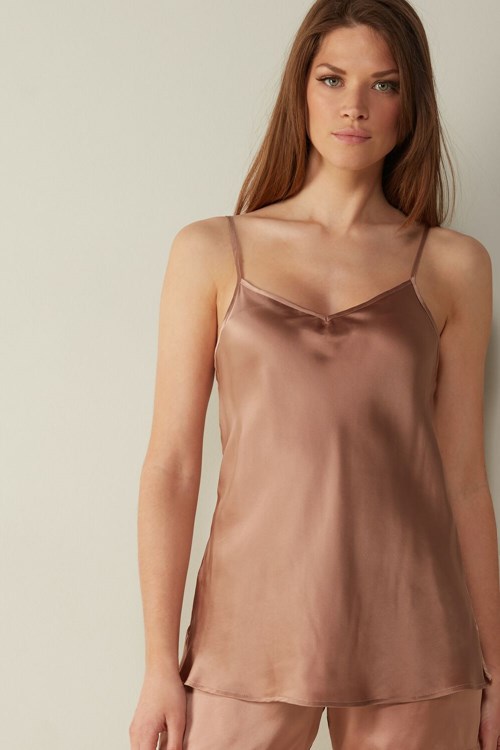 Intimissimi Silk Satin Top with V-neckline Natural - 163i - Satin Pink | 0518OMKYF