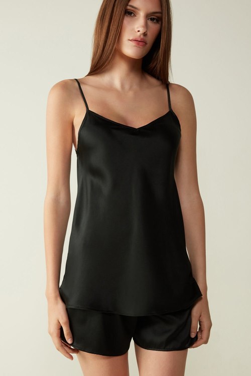 Intimissimi Silk Satin Top with V-neckline Black - 019 - Black | 0859ADZBI