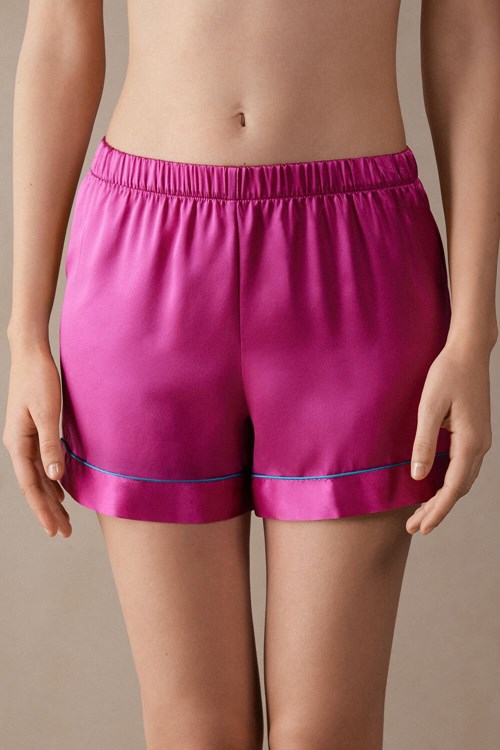 Intimissimi Silk Shorts with Contrast Trim Pink - 206j - Valentine Pink | 4361SYTNJ