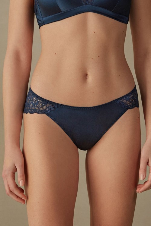 Intimissimi Silk and Lace Briefs Blue - 1467 - Intense Blue | 2814QFPLW