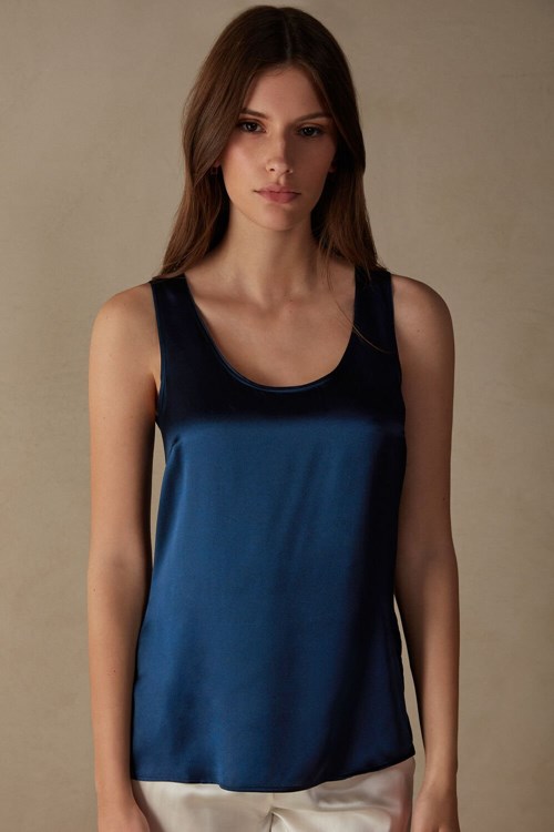 Intimissimi Silk and Modal Tank Top Blue - 1467 - Intense Blue | 7095AYIBD