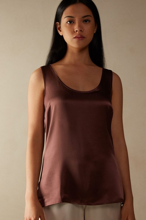 Intimissimi Silk and Modal Tank Top Brown - 002j - Nutmeg Brown | 5201LMDJF