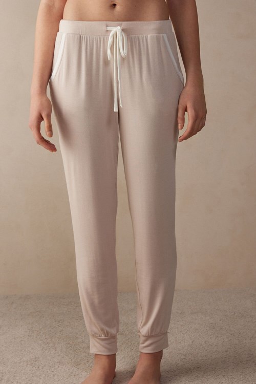 Intimissimi Simple Elegance Full Length Jogger Pants in Modal Pale Pink - 227j - Silk Pink / Talc White | 9736MXKVL