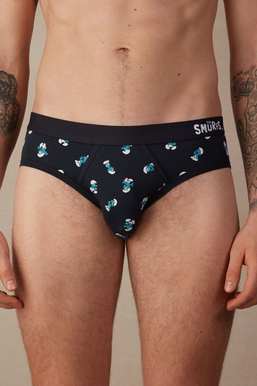 Intimissimi Smurf Briefs in Stretch Supima® Cotton Blue - 174j - Midnight Blue Smurfs Print | 9514UKGQX