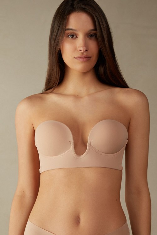 Intimissimi Stick-On Bandeau Plunge Bra with Graduated Cups Natural - 044 - Soft Beige | 4382BQHTG